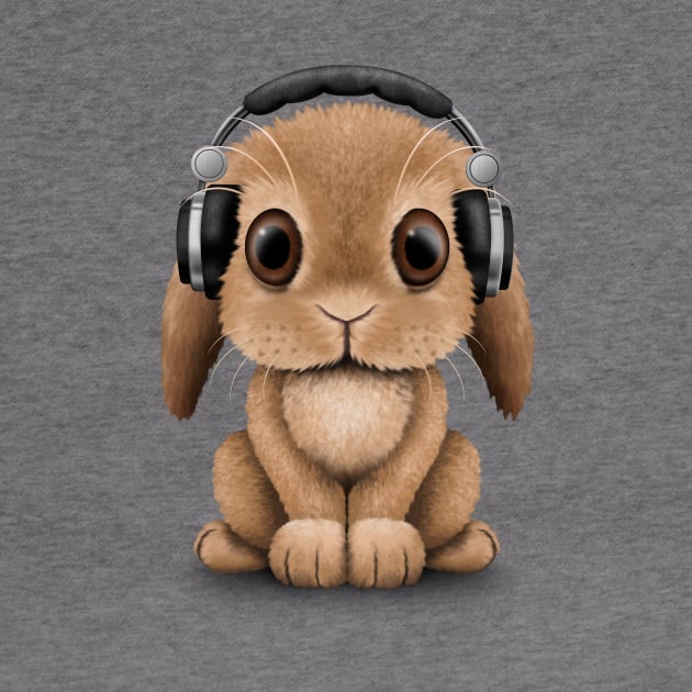 Cute Baby Bunny Dj Wearing Headphones by jeffbartels